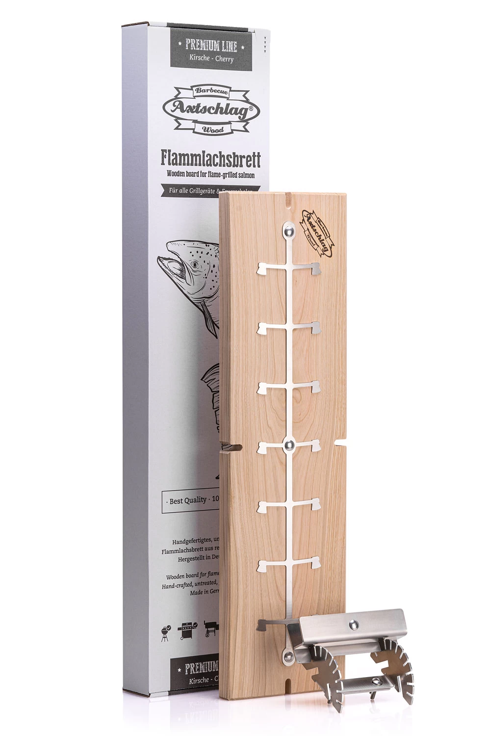 Axtschlag Flammlachsbrett Premium Line Kirsche - Extra Lang - Schraubhalterung - Mit Patentierter Halterung Für Feuerstelle, Grillrost Und Gasgrill 1 Axtschlag Flammlachsbrett Premium Line Kirsche - Extra Lang - Schraubhalterung - Mit Patentierter Halterung Für Feuerstelle, Grillrost Und Gasgrill