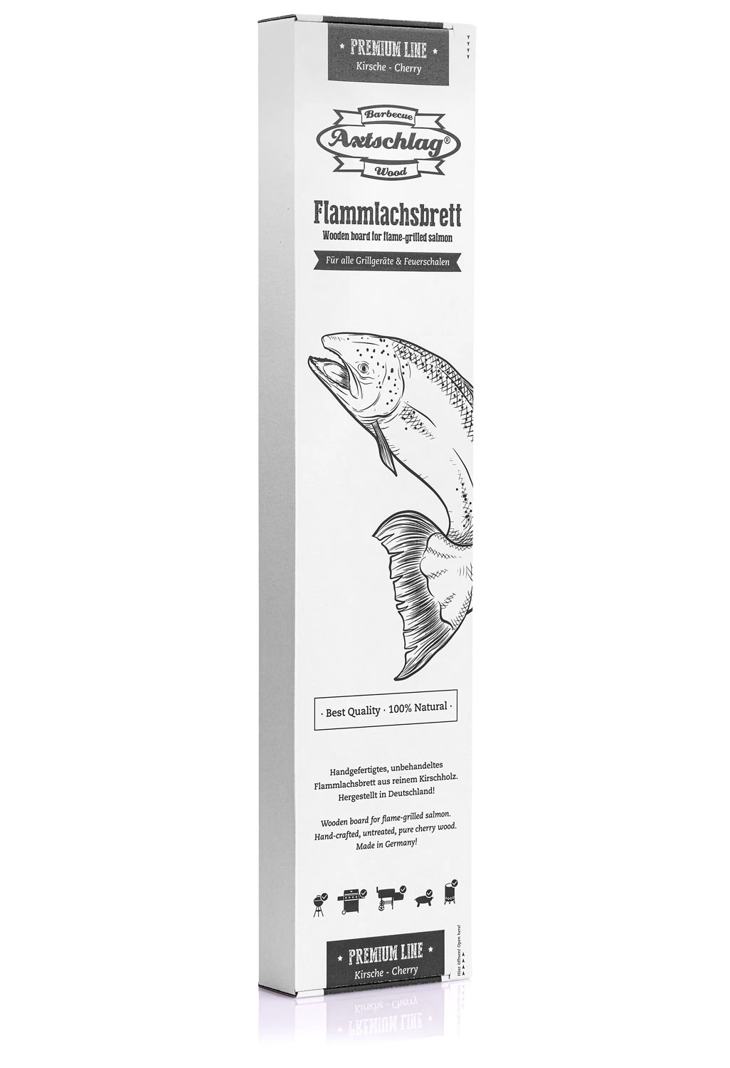 Axtschlag Flammlachsbrett Premium Line Kirsche - Extra Lang - Schraubhalterung - Mit Patentierter Halterung Für Feuerstelle, Grillrost Und Gasgrill 2 Axtschlag Flammlachsbrett Premium Line Kirsche - Extra Lang - Schraubhalterung - Mit Patentierter Halterung Für Feuerstelle, Grillrost Und Gasgrill – Bild 2