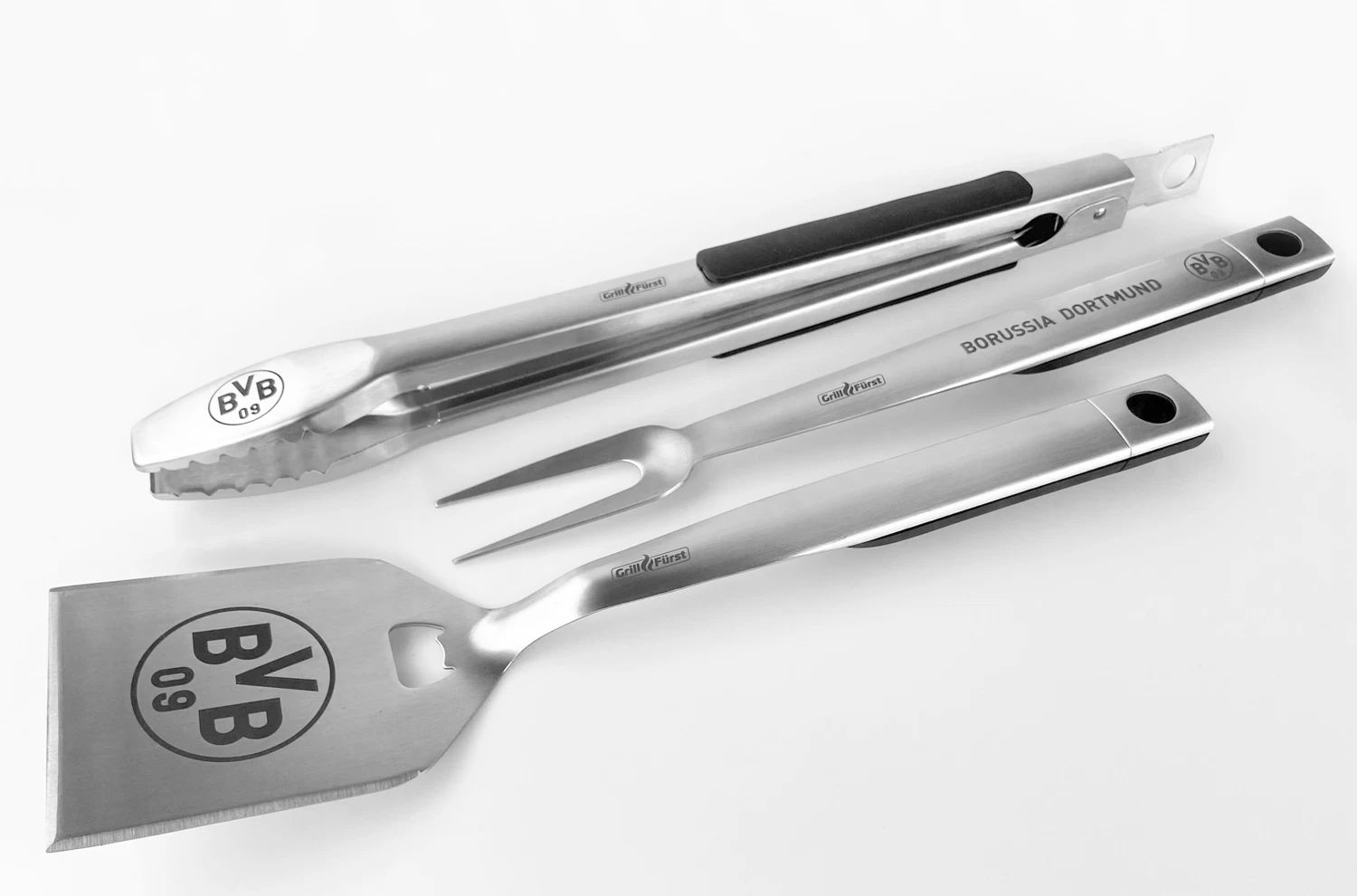 Grillfürst Premium Grillbesteck Set Mit Grillzange, -Wender Und -Gabel - Borussia Dortmund Edition In Geschenkverpackung 3 Grillfürst Premium Grillbesteck Set Mit Grillzange, -Wender Und -Gabel - Borussia Dortmund Edition In Geschenkverpackung – Bild 3