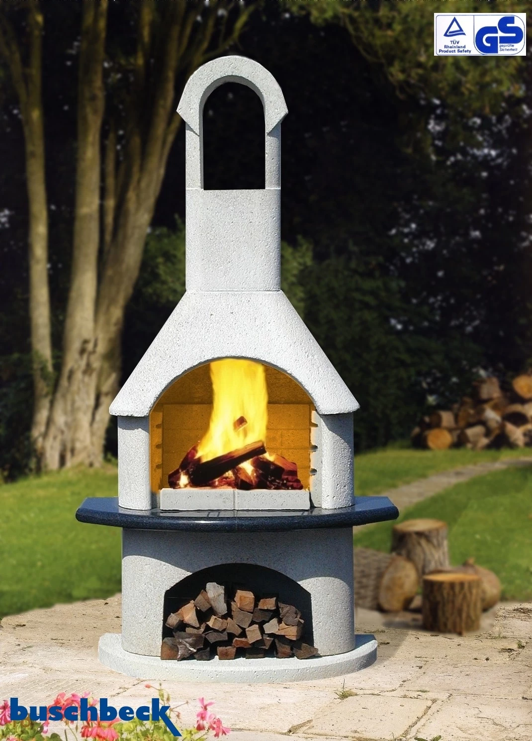 Buschbeck Gartenkamin Ambiente Weiß Mit Granitplatte 4 Buschbeck Gartenkamin Ambiente Weiß Mit Granitplatte – Bild 4