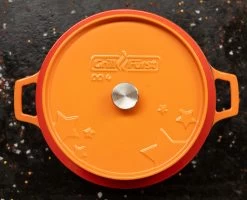 Grillfürst Emaillierter Dutch Oven Ohne Füsse DO4 - Orange 8 Grillfürst Emaillierter Dutch Oven Ohne Füsse DO4 - Orange -Geschäft Für Grillzubehör Grillfuerst Dutch Oven DO4 orange Deckel Emaillie
