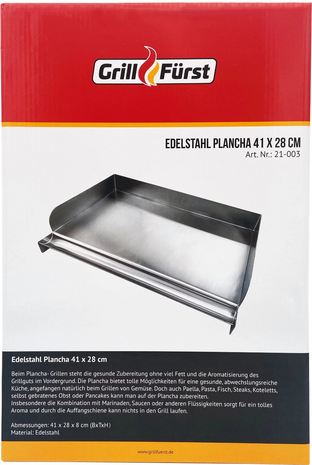 Grillfürst Edelstahl Plancha / Grillplatte / Teppanyaki Pfanne Größe M - 41 X 28 Cm 2 Grillfürst Edelstahl Plancha / Grillplatte / Teppanyaki Pfanne Größe M - 41 X 28 Cm – Bild 2