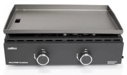 Grillfürst Plancha Grill - 2 Brenner Mit Insgesamt 7 KW Und Edelstahl Plancha - Inkl. 2 Stk. Plancha Spatel Und Grillzange -Geschäft Für Grillzubehör Grillfuerst Gas Planchagrill schwarz