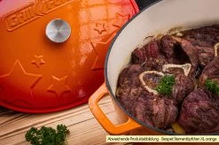 Grillfürst Dutch Oven Sternentöpfchen / Gusseisen Bräter - Emailliert - XL - Blau -Geschäft Für Grillzubehör Grillfuerst Sternentoepfchen XL Beispiel Rippchen 1