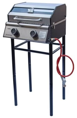 Grillfürst G201E 2-Brenner Gasgrill Portabel V2 - Campinggrill / Balkongrill 50mbar - Inkl. Untergestell -Geschäft Für Grillzubehör Grillfuerst Untergestell G201