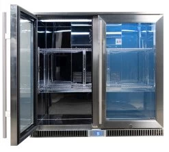 Napoleon Outdoor - Kühlschrank, 210 Liter, 2-türig Mit Doppelverglasung Und LED Beleuchtung - Wasserdicht Nach IP24 -Geschäft Für Grillzubehör Napoleon Outdoor Kueche Kuehlschrank leer Tuer offen links