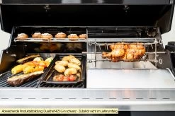 Outdoorchef Dualchef S 425 G Edelstahl Gasgrill Mit Seitenkocher + Blazing Zone Infrarotbrenner + DGS Gusseisen Grillrost 2 Stk. + DGS Gemüse Grillrost 2 Stk. -Geschäft Für Grillzubehör Outdoorchef Dualchef S 425 G Zone Divider Drehspiess 2