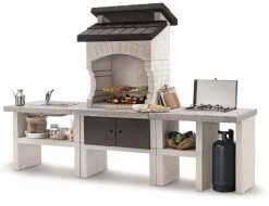 Palazzetti Outdoor Küche Grillkamin Bilbao Mit 2-flammiger Gaskochstelle Und Edelstahlspüle Inkl. Montagematerial