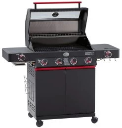 Rösle Videro G4-S VARIO+ Schwarz Gasgrill - FC Bayern Edition - Inkl. FC Bayern Abdeckhaube, Grillzange, Grillbürste Und Grillhandschuhe -Geschäft Für Grillzubehör Roesle Videro G4 S FC Bayern Deckel offen