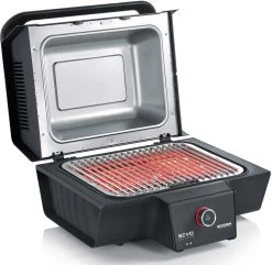 Severin Elektrogrill SEVO Smart Control GT - Boost Zone 500°C - Mit Deckel - 3.000 W - Inkl. Grillfürst Premium Grillbesteck Set Und Premium Grillbürste -Geschäft Für Grillzubehör Severin Sevo Smart Control GT PG8138 geoeffnet 1