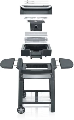 Severin Elektrogrill SEVO Smart Control GTS - Boost Zone 500°C - Mit Deckel Und Grillwagen - 3.000 W - Inkl. Grillfürst Premium Grillbesteck Set, Premium Grillbürste Und Grillspieße 4er Set -Geschäft Für Grillzubehör Severin Sevo Smart Control GTS PG8139 Explosion 1