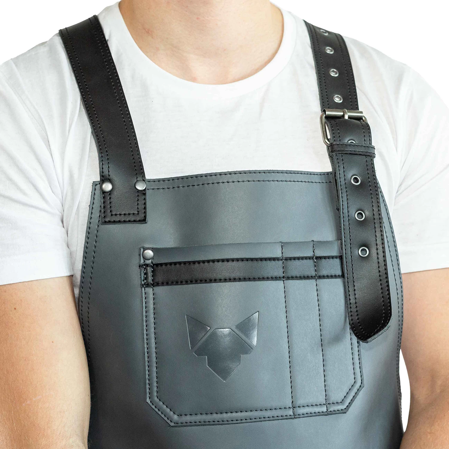 Fennek Grillschürze Aus Leder, Grau 2 Fennek Grillschürze Aus Leder, Grau – Bild 2